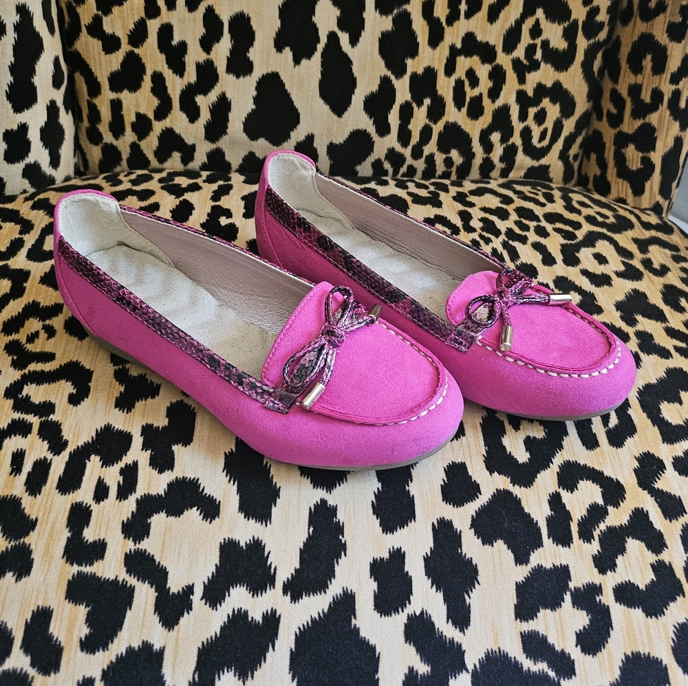 Pink Loafers with Bow Detail